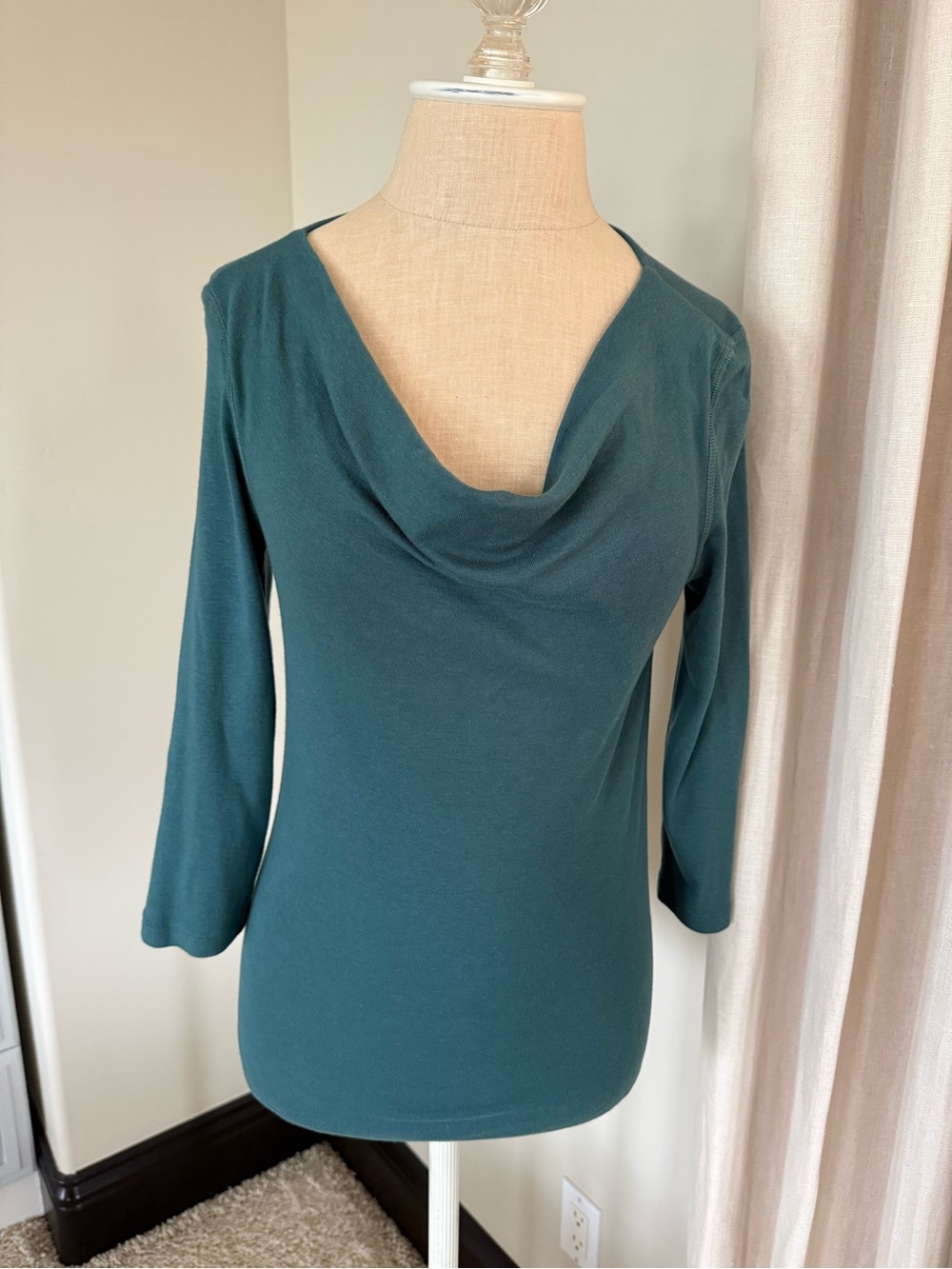Title Nine Teal 3/4-Sleeve Cowl Neck Top